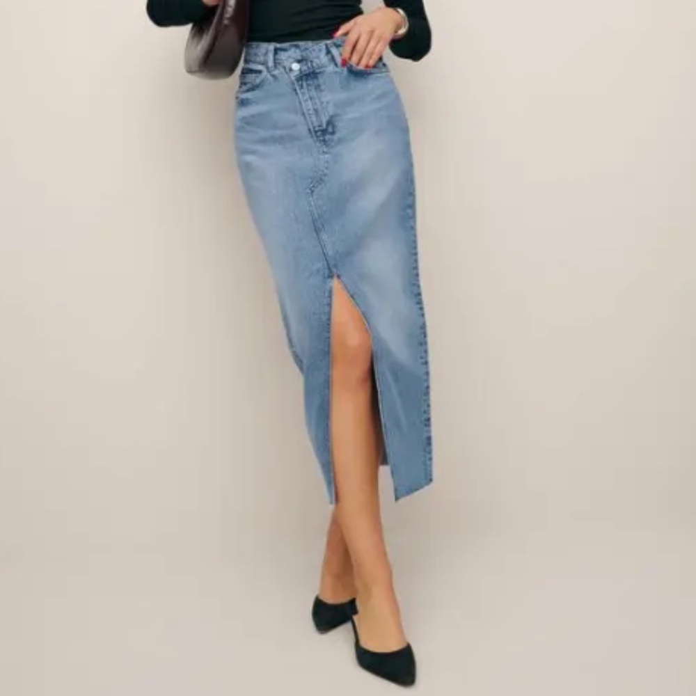 REFORMATION Nila Long Denim Skirt - Galway Wash